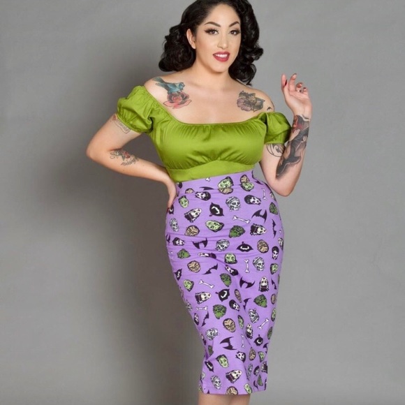 Pinup Couture Dresses & Skirts - RARE NWT PUG Eden pencil skirt purple monsters XL